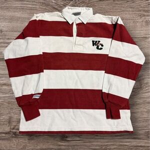 Vintage Barbarian Rugby Wear Long Sleeve Rugby Shirt M Striped Burgundy College